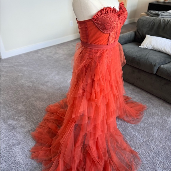Rust Tiered Ruffled Tulle Gown - Picture 3 of 5